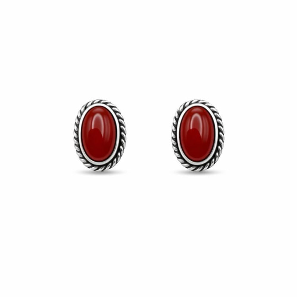 Oval Braided Carnelian Stud Earrings