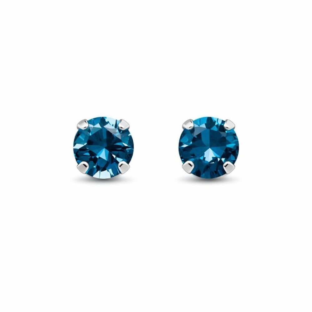14k Gold Aqua Crystal Stud Earrings