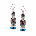 Red Coral and Turquoise Dangle Earrings