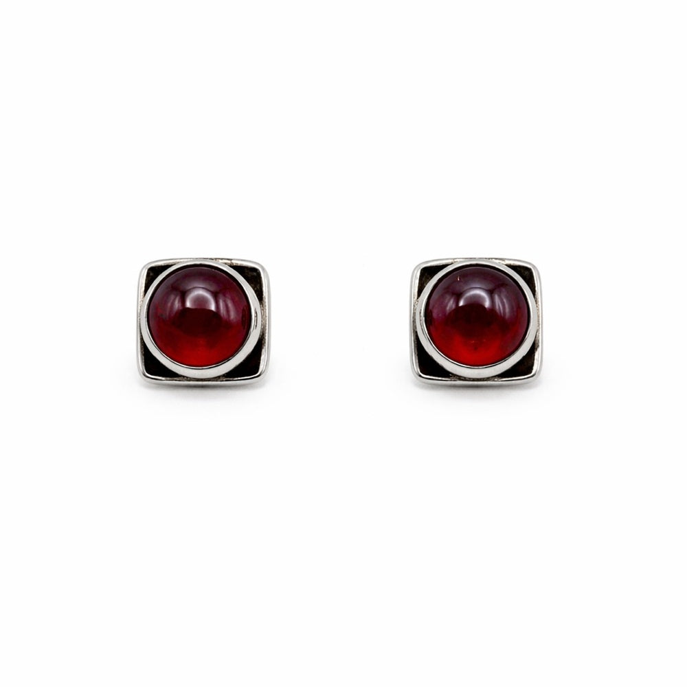 Garnet Square Stud Earrings