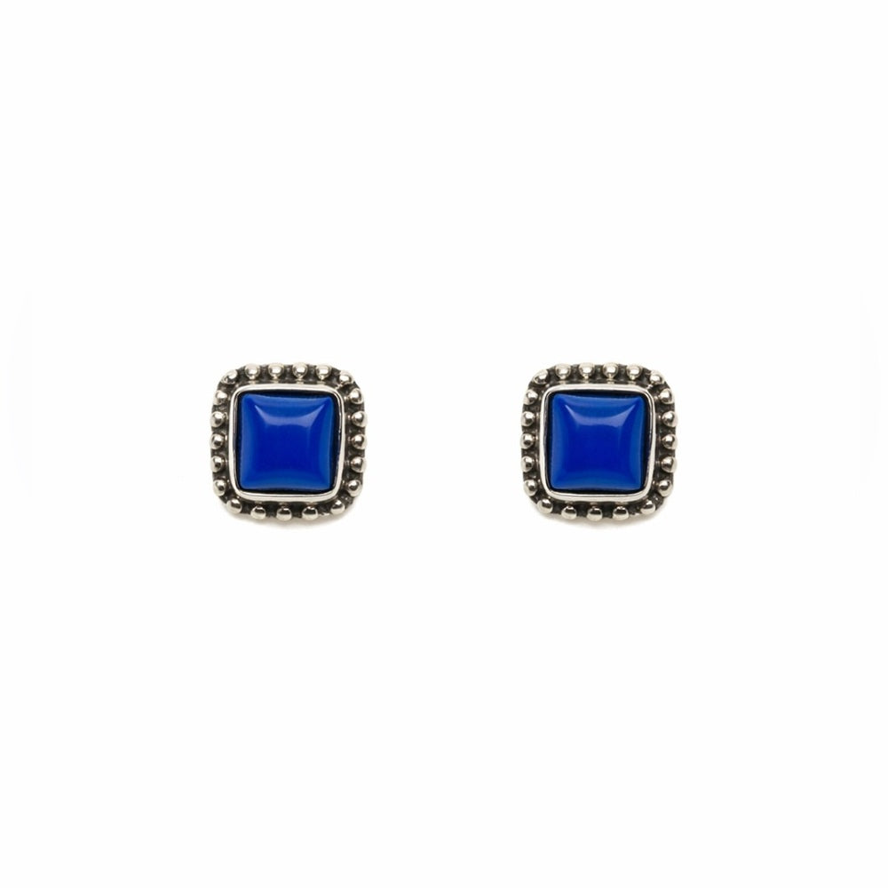 Blue Chalcedony Square Stud Earrings