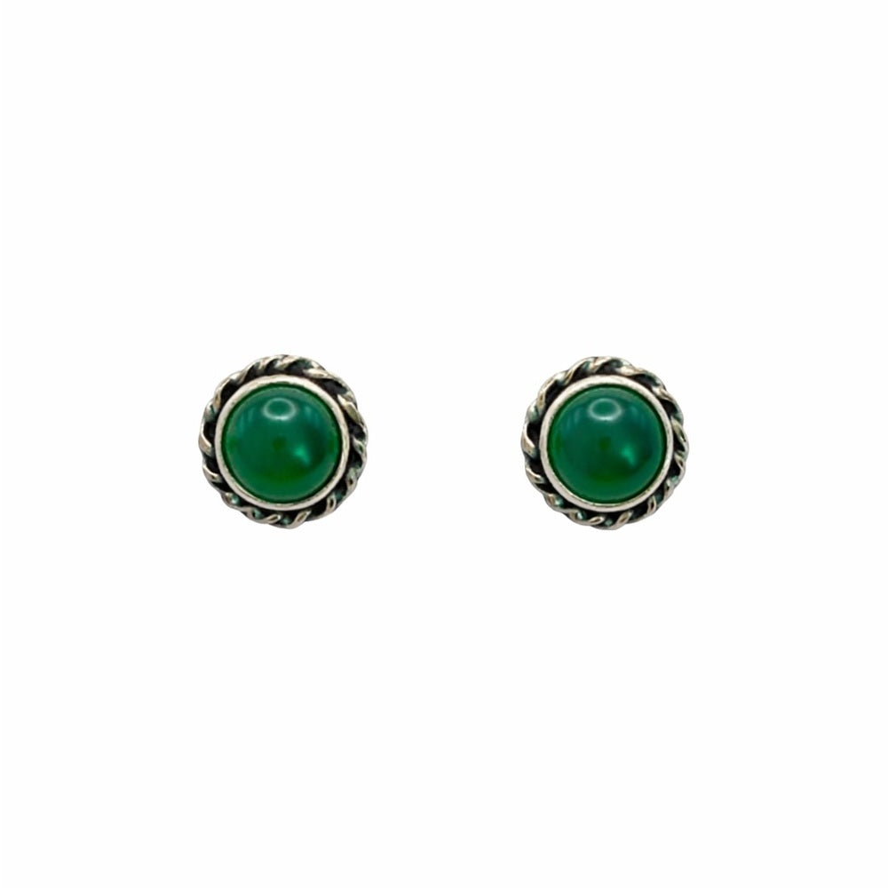 Green Chalcedony Circle Swirl Stud Earrings