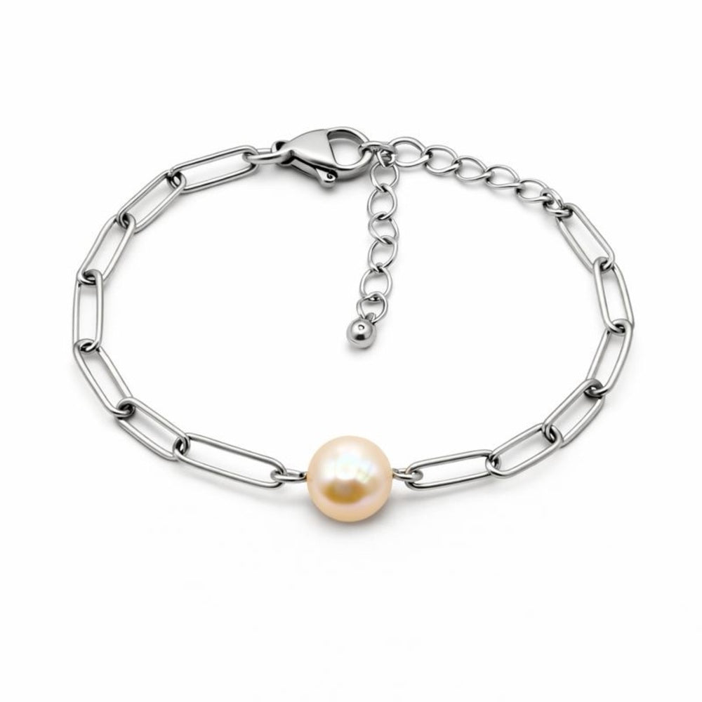 Golden Pearl Silver Large Paperclip Bracelet