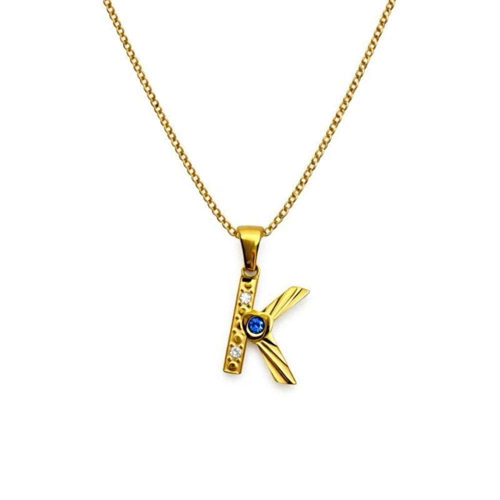 Stainless Steel Crystal “K” Necklace