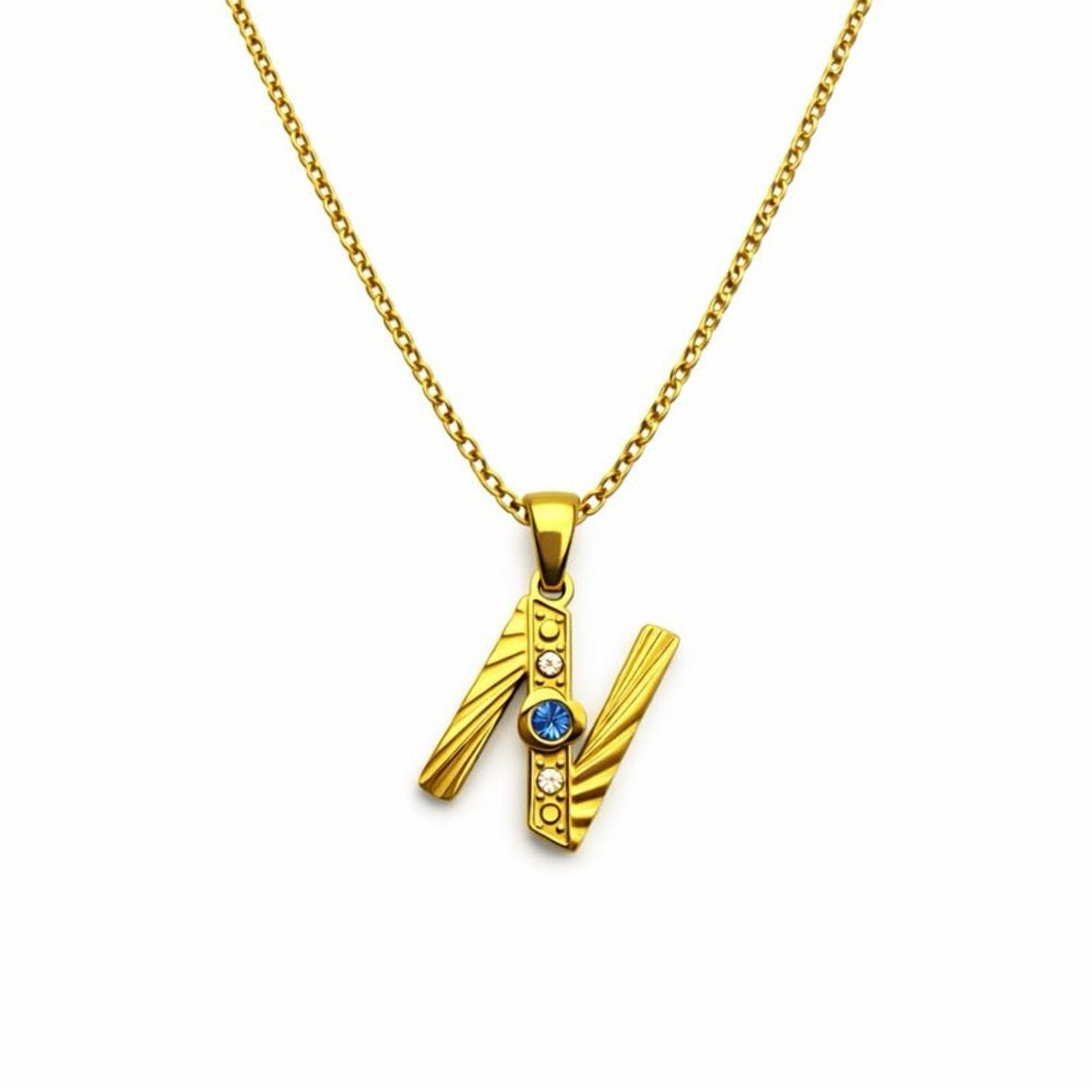 Stainless Steel Crystal “N” Necklace