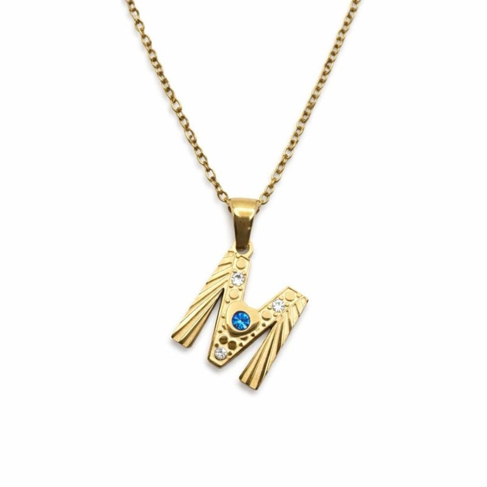 Stainless Steel Crystal “M” Necklace