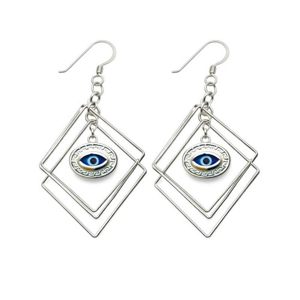 Evil Eye Triple Square Dangle Earrings
