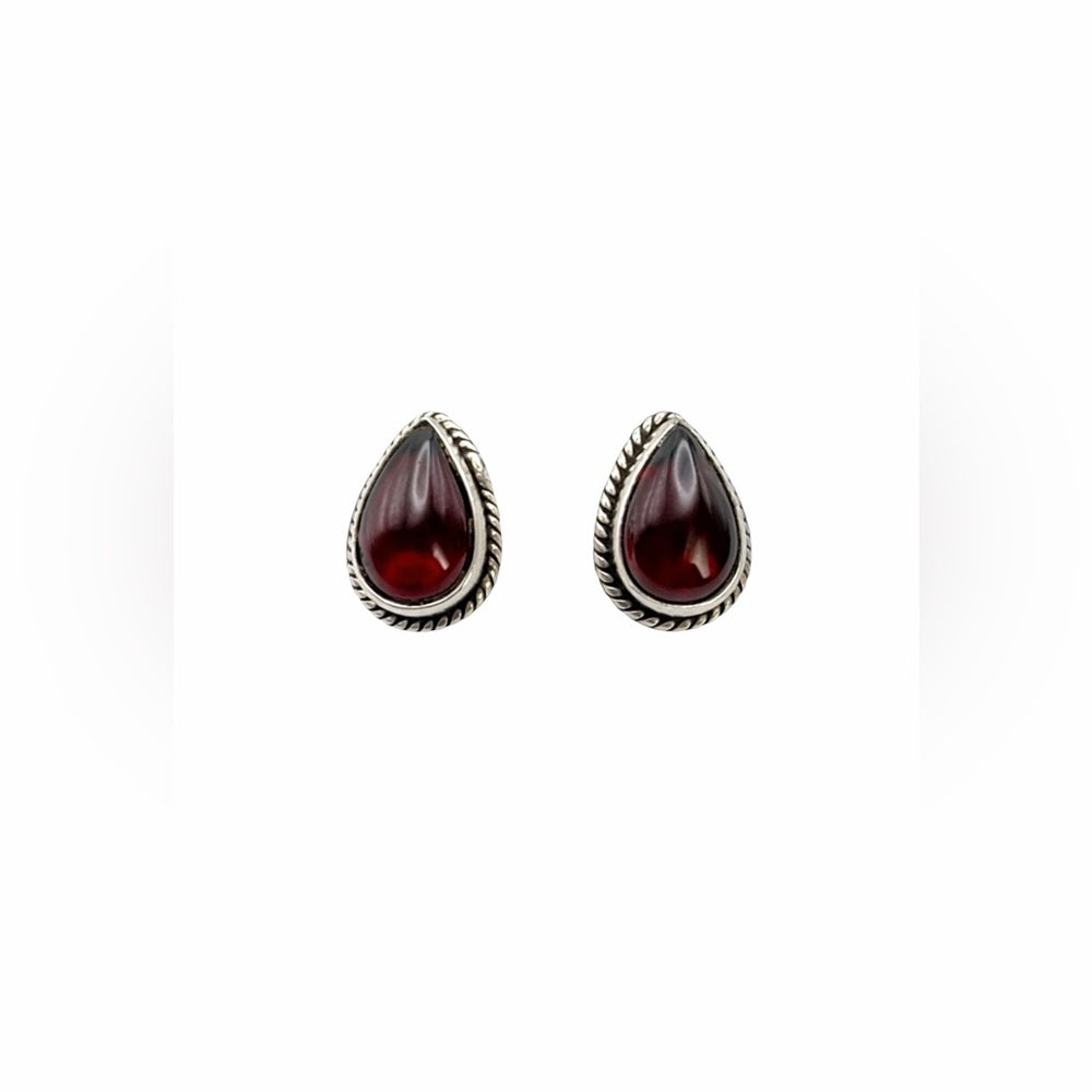 Purple Garnet Teardrop Braided Stud Earrings