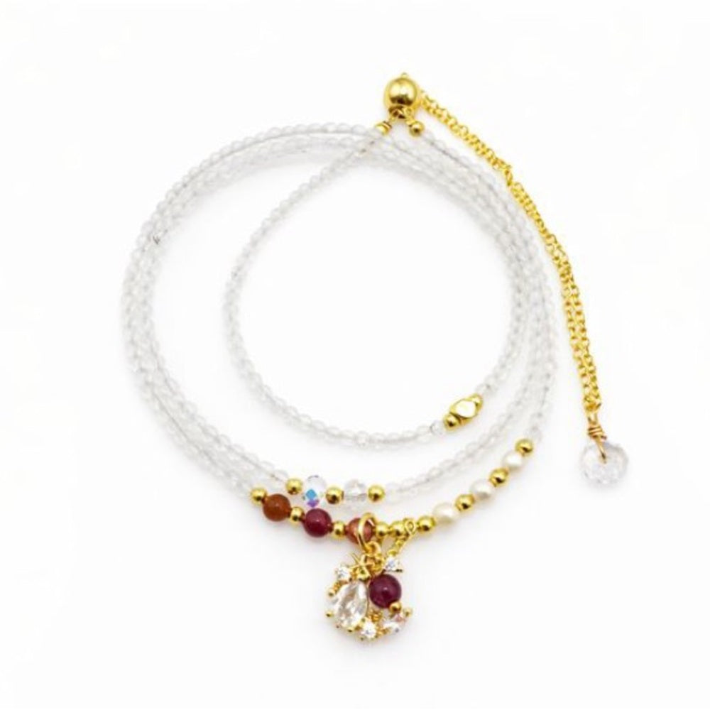 Clear Quartz & Peach Moonstone Adjustable Necklace