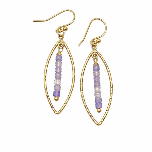 #916 Gold Tanzanite Beaded Dangle Earrings