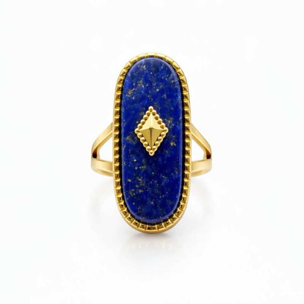Lapis Stainless Steel Adjustable Ring