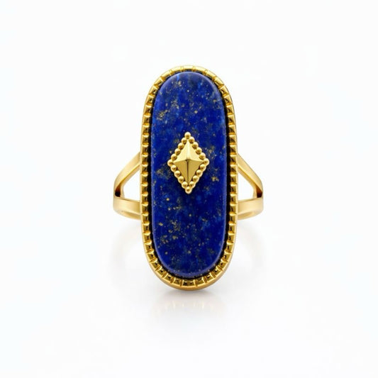 Lapis Stainless Steel Adjustable Ring