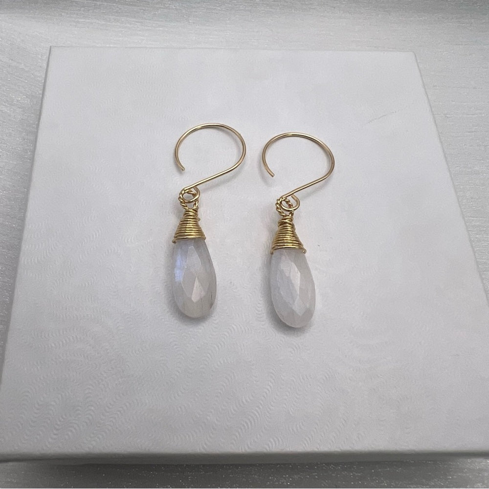 #935 S925 Moonstone Wrapped Dangle Earrings