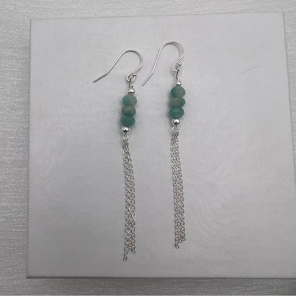 #1057 S925 Amazonite Tassel Dangle Earrings