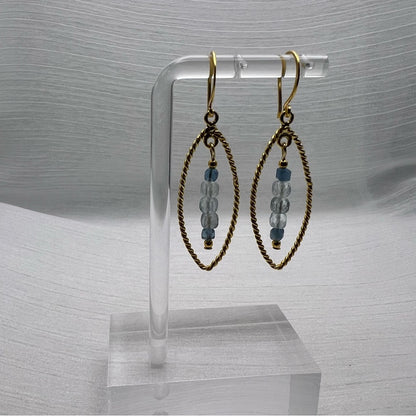 #962 Aquamarine Gold Dangle Earrings