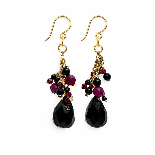 #9305 S925 Black Onyx & Ruby Dangle Earrings