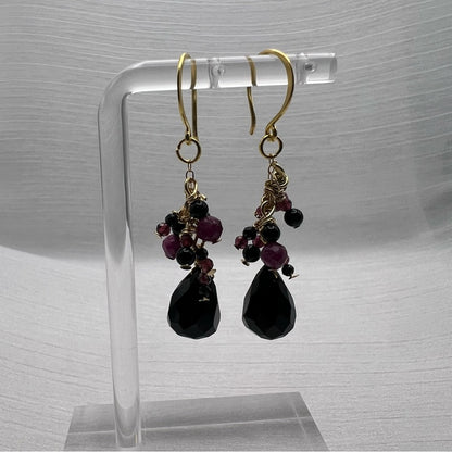 #9305 S925 Black Onyx & Ruby Dangle Earrings
