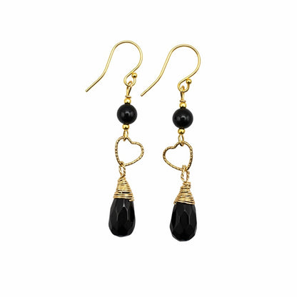 #1080 S925 Black Onyx & Heart Dangle Earrings