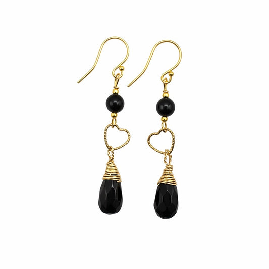 #1080 S925 Black Onyx & Heart Dangle Earrings