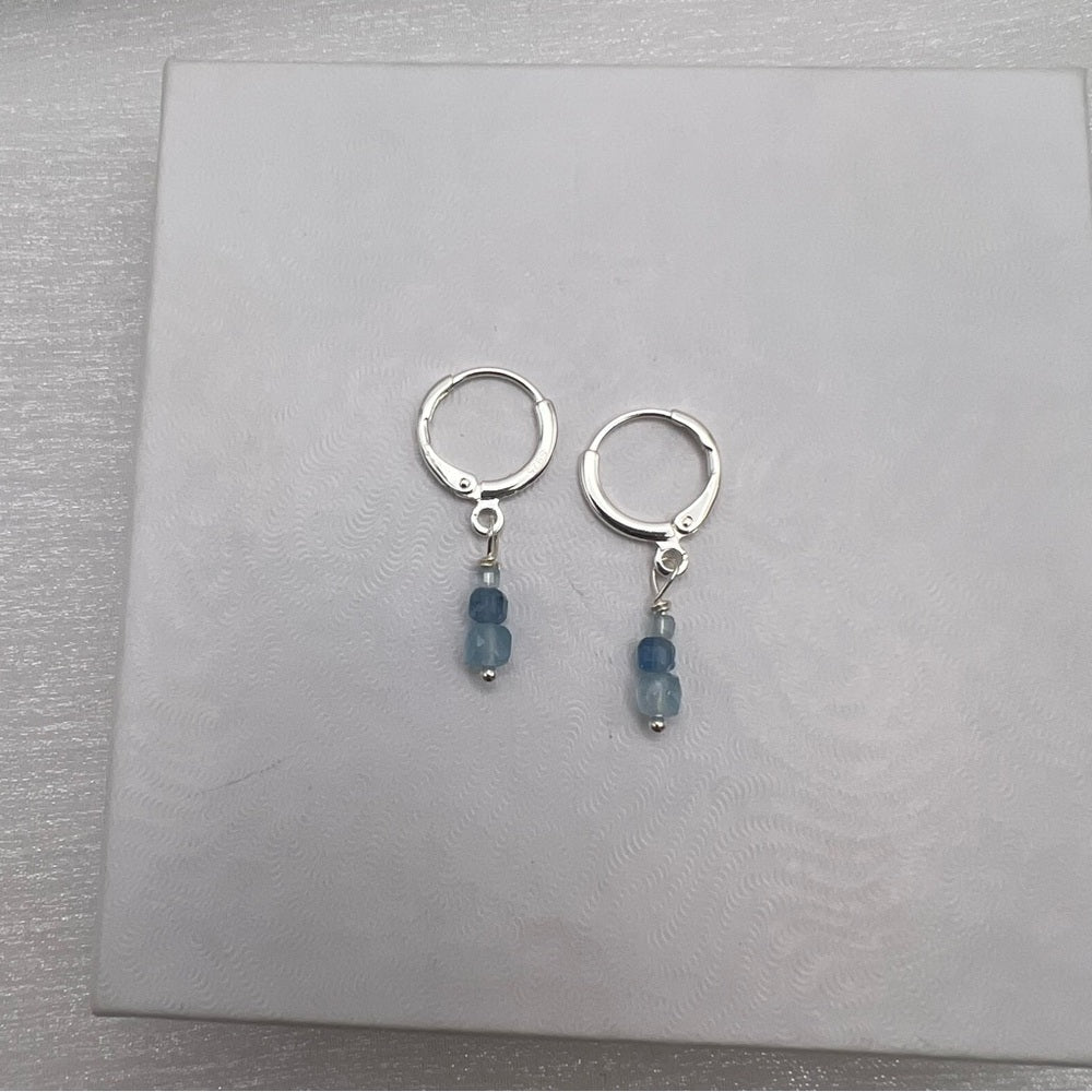 #905 S925 Aquamarine Dangle Huggie Earrings