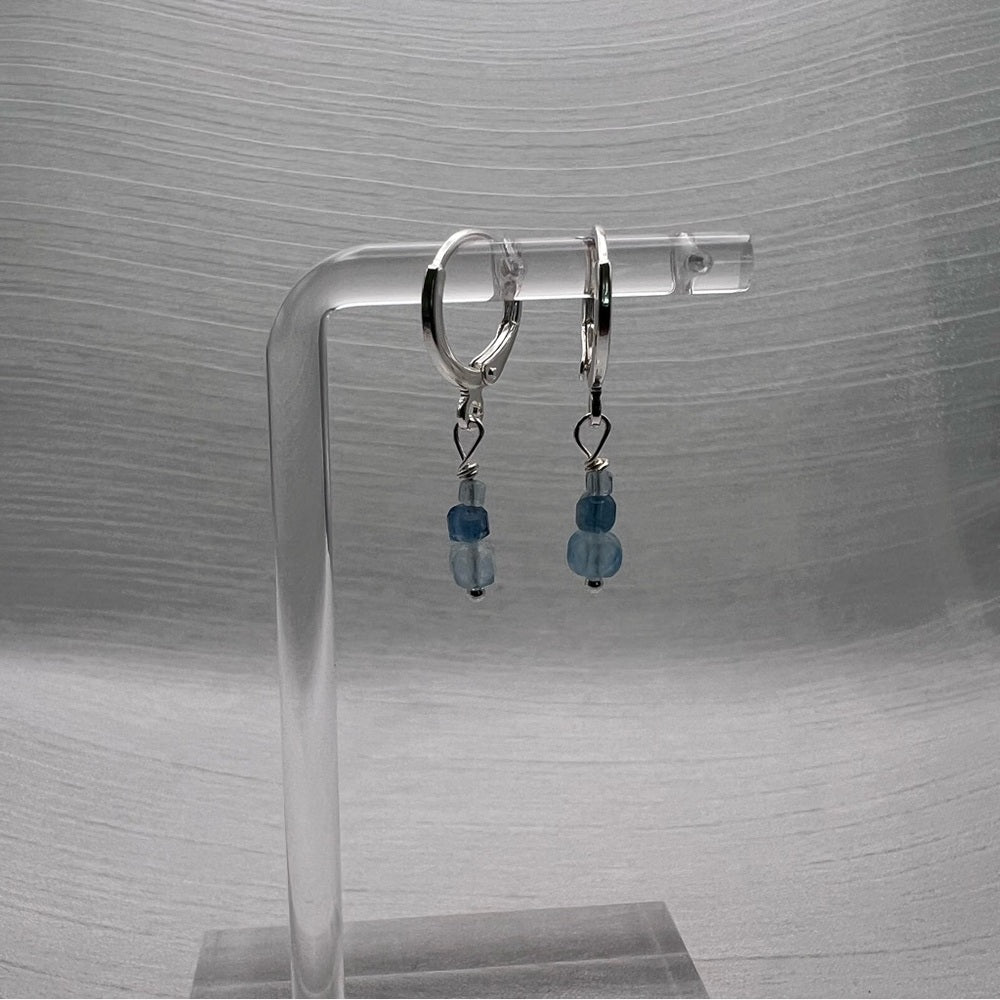 #905 S925 Aquamarine Dangle Huggie Earrings