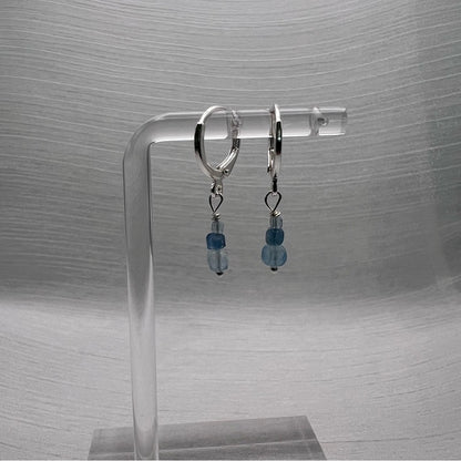 #905 S925 Aquamarine Dangle Huggie Earrings