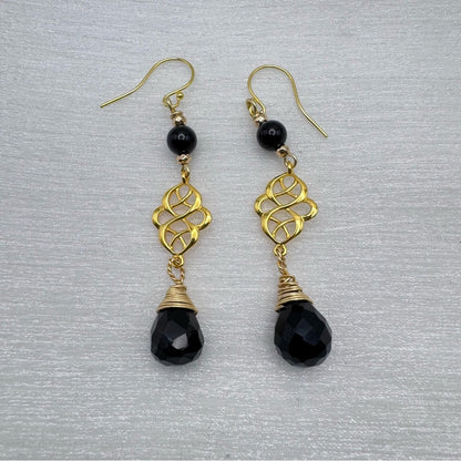 #9019 S925 Black Onyx Dangle Earrings