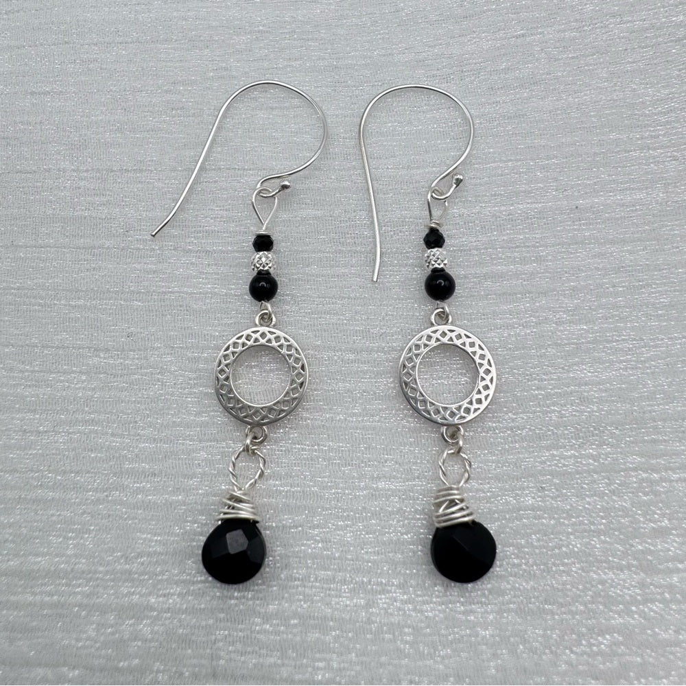 #9216 S925 Black Onyx Dangle Earrings