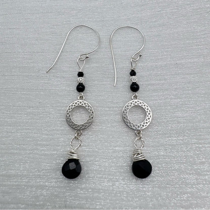 #9216 S925 Black Onyx Dangle Earrings
