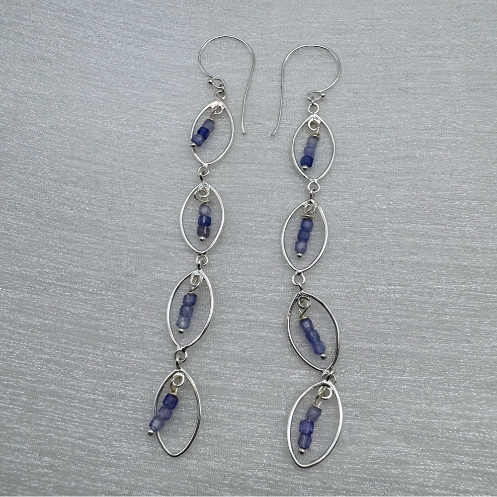 #918 S925 Tanzanite Long Dangle Earrings