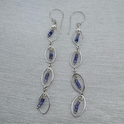 #918 S925 Tanzanite Long Dangle Earrings
