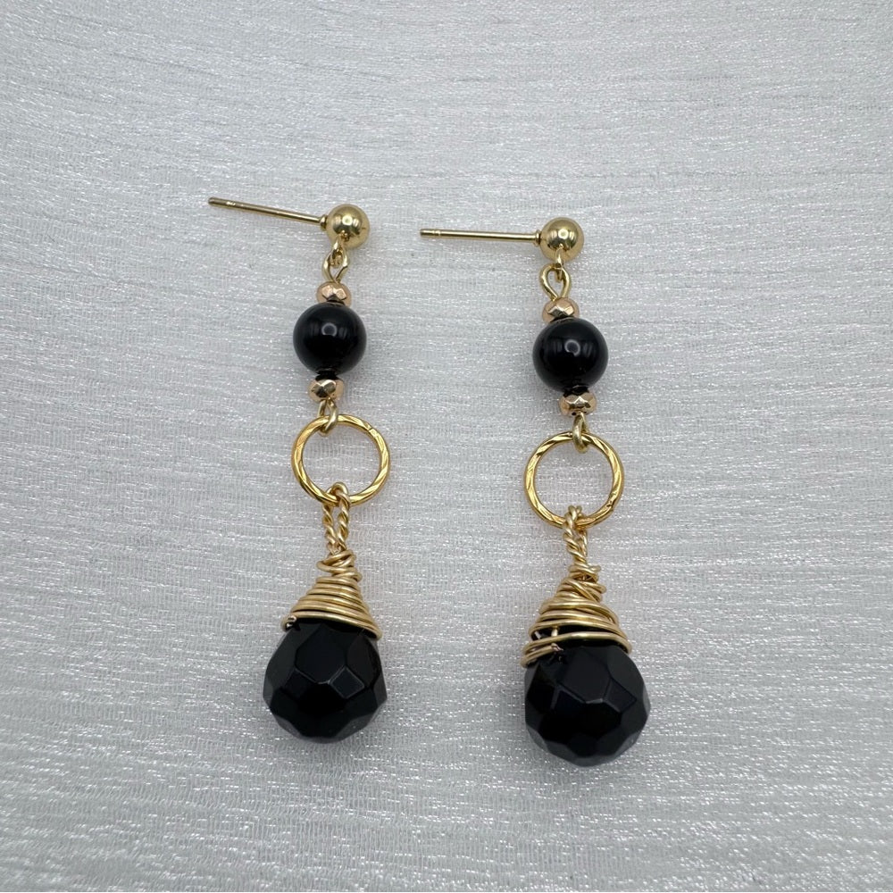 #922 S925 Black Onyx Dangle Earrings