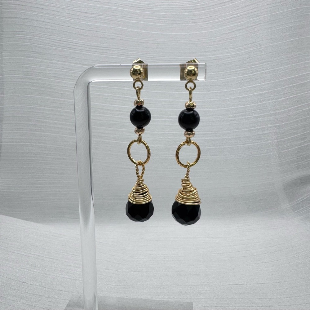 #922 S925 Black Onyx Dangle Earrings