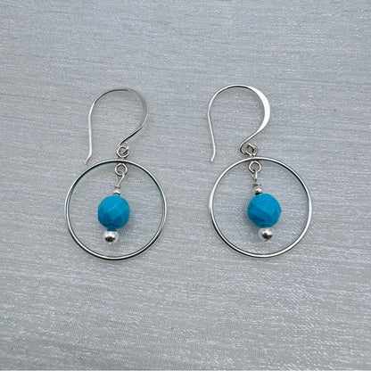 #1020 S925 Turquoise Circle Dangle Earrings