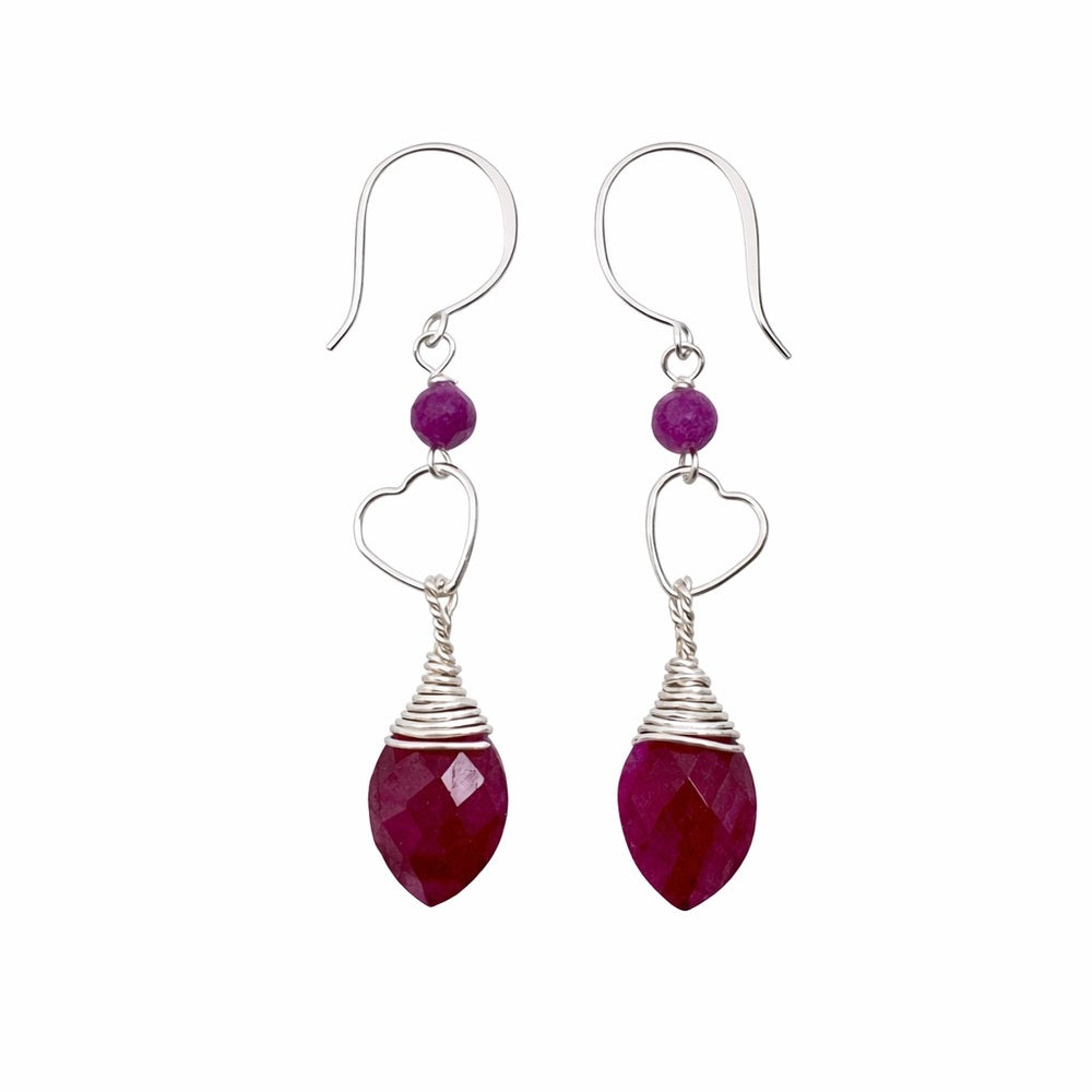 #1120 S925 Ruby Heart Dangle Earrings