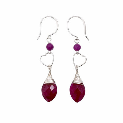 #1120 S925 Ruby Heart Dangle Earrings