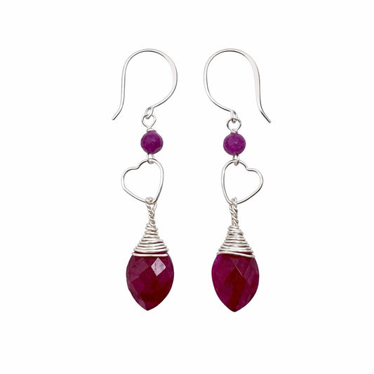 #1120 S925 Ruby Heart Dangle Earrings