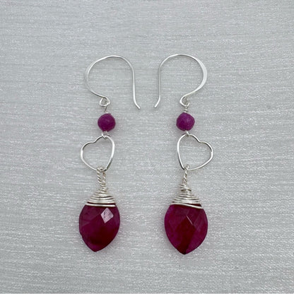 #1120 S925 Ruby Heart Dangle Earrings
