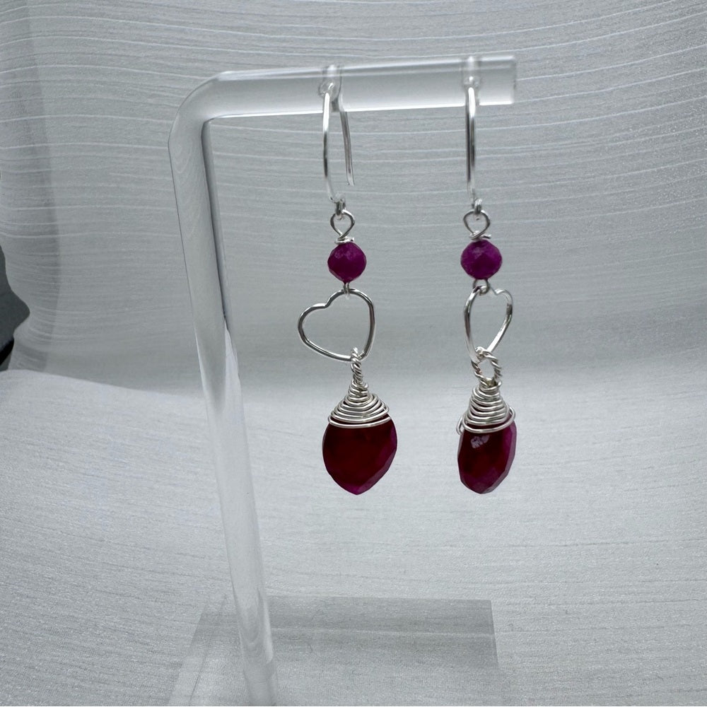 #1120 S925 Ruby Heart Dangle Earrings