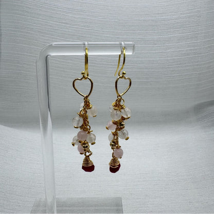 #1141 S925 Moonstone, Rose Quartz, & Ruby Dangle Earrings