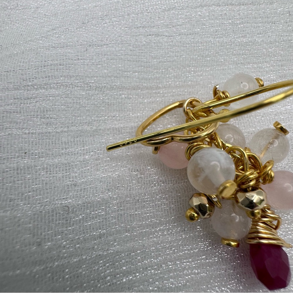 #1141 S925 Moonstone, Rose Quartz, & Ruby Dangle Earrings