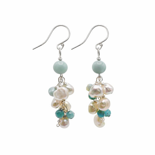 #1060 S925 Larimar & Freshwater Pearl Dangle Earrings