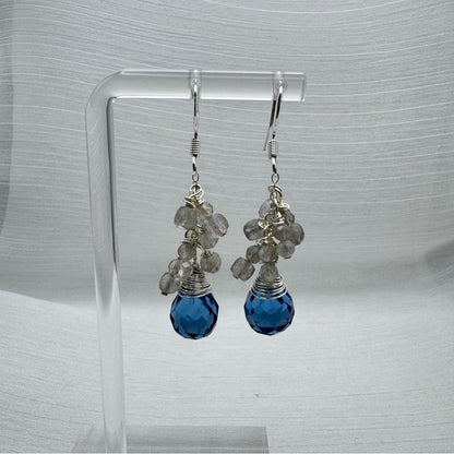 #9211 S925 Blue Topaz & Labradorite Dangle Earrings