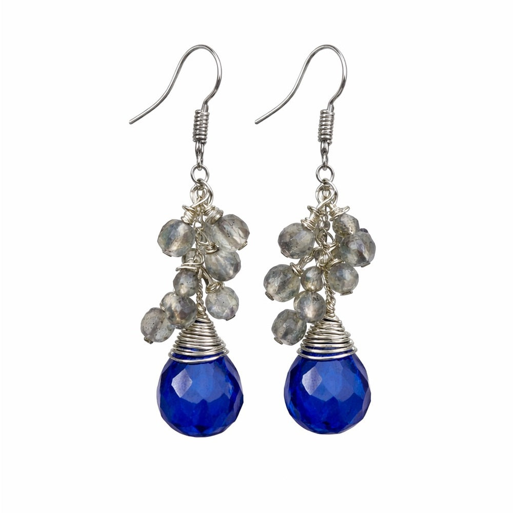 #9211 S925 Blue Topaz & Labradorite Dangle Earrings
