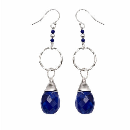 #934 S925 Sapphire Circle Dangle Earrings