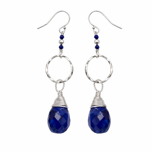 #934 S925 Sapphire Circle Dangle Earrings