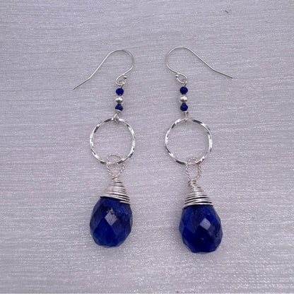 #934 S925 Sapphire Circle Dangle Earrings