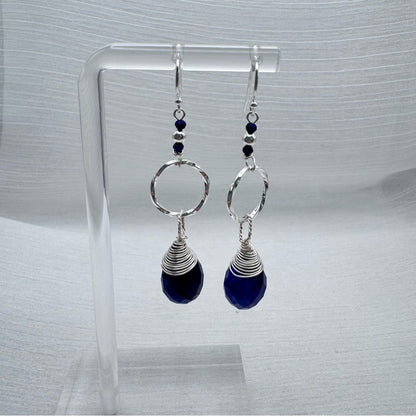 #934 S925 Sapphire Circle Dangle Earrings