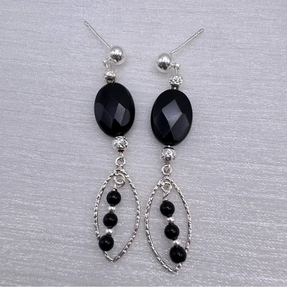 #917 S925 Black Onyx Dangle Earrings