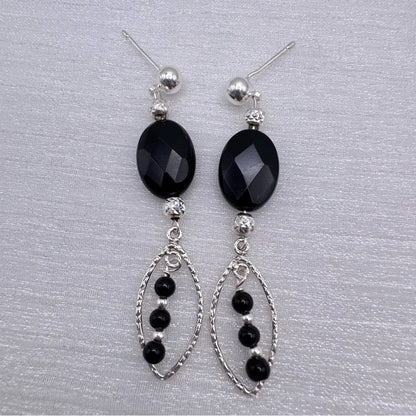 #917 S925 Black Onyx Dangle Earrings